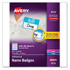 A Picture of product AVE-8722 Avery® Flexible Adhesive Name Badge Labels "Hello", 3 3/8 x 2 1/3, Assorted, 120/PK