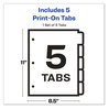 A Picture of product AVE-11511 Avery® Customizable Print-On™ Dividers 3-Hole Punched, 5-Tab, 11 x 8.5, White, 1 Set