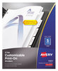 A Picture of product AVE-11511 Avery® Customizable Print-On™ Dividers 3-Hole Punched, 5-Tab, 11 x 8.5, White, 1 Set
