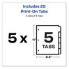 A Picture of product AVE-11515 Avery® Customizable Print-On™ Dividers 3-Hole Punched, 5-Tab, 11 x 8.5, White, 5 Sets