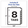 A Picture of product AVE-11528 Avery® Customizable Print-On™ Dividers 3-Hole Punched, 8-Tab, 11 x 8.5, White, 1 Set