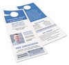 A Picture of product AVE-16150 Avery® Door Hanger with Tear-Away Cards 97 Bright, 65 lb Cover Weight, 4.25 x 11, White, 2 Hangers/Sheet, 40 Sheets/Pack