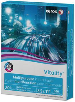xerox™ Vitality™ Multipurpose Printer Paper Print 92 Bright, 20 lb Bond Weight, 8.5 x 11, White, 500/Ream, 10 Reams per case.