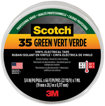 3M™ Scotch® 35 Vinyl Electrical Color Coding Tape 3" Core, 0.75" x 66 ft, Green