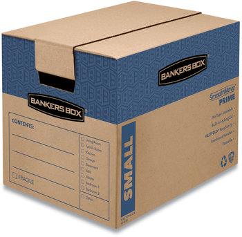 Bankers Box® SmoothMove™ Prime Moving & Storage Boxes Moving/Storage Hinged Lid, Regular Slotted Container, Small, 12" x 16" Brown/Blue, 10/Carton