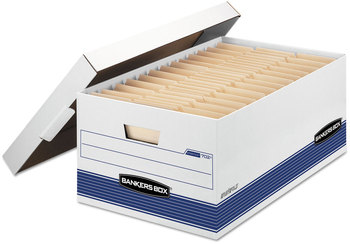 Bankers Box® STOR/FILE™ Medium-Duty Storage Boxes Legal Files, 15.88" x 25.38" 10.25", White/Blue, 4/Carton