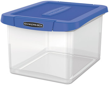 Bankers Box® Heavy Duty Plastic File Storage Letter/Legal Files, 14" x 17.38" 10.5", Clear/Blue