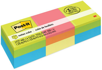 Post-it® Notes Original Cubes Mini 1.88" x Green Wave and Orange Collections, 400 Sheets/Cube, 3 Cubes/Pack