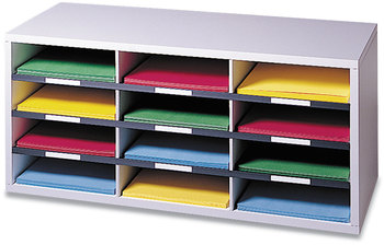 Fellowes® Desktop Sorter Particle Board 12 Compartments, 29 x 11.88 12.9, Dove Gray