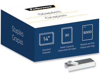 Fellowes® Standard 0.25" Full Strip Staples (5,000-Pack) Leg, 0.5" Crown, Steel, 5,000/Pack