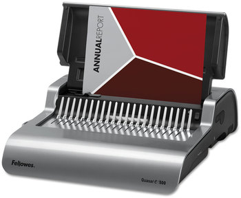 Fellowes® Quasar™ 500 Comb Binding Systems Electric System, Sheets, 16.88 x 15.38 5.13, Metallic Gray