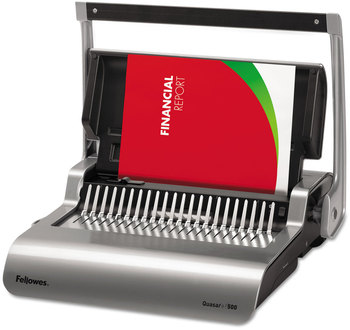 Fellowes® Quasar™ 500 Comb Binding Systems Manual System, Sheets, 18.13 x 15.38 5.13, Metallic Gray