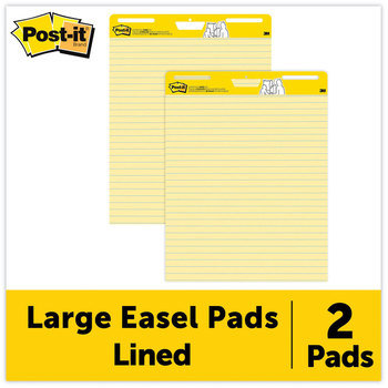 Post-it® Easel Pads Super Sticky Self-Stick Vertical-Orientation Presentation Format (1.5" Rule), 25 x 30, Yellow, Sheets, 2/Carton