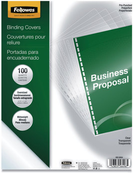 Fellowes® Crystals™ Transparent Presentation Covers for Binding Systems Clear, with Round Corners, 11.25 x 8.75, Punched, 100/Pack
