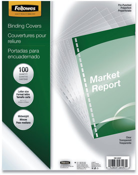 Fellowes® Crystals™ Transparent Presentation Covers for Binding Systems Clear, with Square Corners, 11 x 8.5, 3-Hole Punched, 100/Pack
