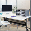 A Picture of product FEL-6170301 Bankers Box® Decorative Literature Sorter 8 Letter Compartments, 19.5 x 12.38 10.25, Black/Gray Pinstripe