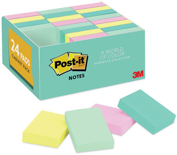 Post-it® Notes Original Pads Value Pack. 1.38 X 1.88 in. Beachside Cafe Colors Collection. 100 sheets/pad, 24 pads/pack.