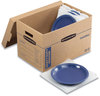 A Picture of product FEL-7710301 Bankers Box® SmoothMove™ Maximum Strength Moving Boxes Half Slotted Container (HSC), Medium, 12.25" x 18.5" 12", Brown/Blue, 8/Pack