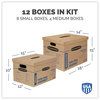 A Picture of product FEL-7716401 Bankers Box® SmoothMove™ Classic Moving & Storage Boxes Moving/Storage Kit, Half Slotted Container (HSC), Assorted Sizes: (8) Small, (4) Med, Brown/Blue,12/CT