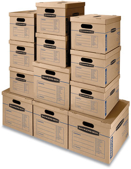 Bankers Box® SmoothMove™ Classic Moving & Storage Boxes Moving/Storage Kit, Half Slotted Container (HSC), Assorted Sizes: (8) Small, (4) Med, Brown/Blue,12/CT