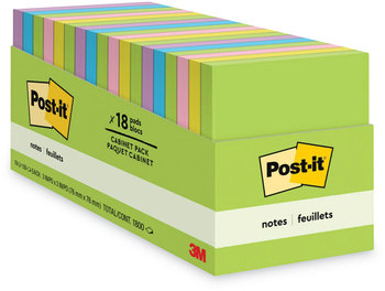 Post-it® Notes Original Pads in Cabinet Pack. 3 X 3 in. Floral Fantasy Colors Collection. 100 sheets/pad, 18 pads/pack.