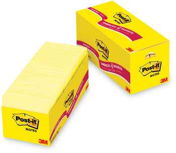 Post-it® Notes Original Pads in Cabinet Pack. 3 X 3 in. Canary Yellow. 90 sheets/pad, 18 pads/pack.