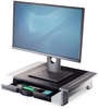 A Picture of product FEL-8031101 Fellowes® Office Suites™ Standard Monitor Riser For 21" Monitors, 19.78" x 14.06" 4" to 6.5", Black/Silver, Supports 80 lbs