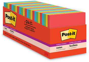 Post-it® Notes Super Sticky Note Pads in Cabinet Pack. 3 X 3 in. Playful Primary Colors Collection. 70 sheets/pad, 24 pads/pack.