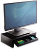 A Picture of product FEL-8038101 Fellowes® Designer Suites™ Monitor Riser For 21" Monitors, 16" x 9.38" 4.38" to 6", Black Pearl, Supports 40 lbs