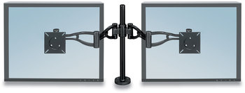 Fellowes® Professional Series Depth Adjustable Dual Monitor Arm 360 deg Rotation, 37 Tilt, Pan, Black, Supports 24 lb