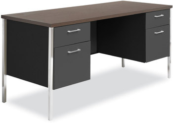 Alera® Double Pedestal Steel Credenza 60w x 24d 29.5h, Mocha/Black