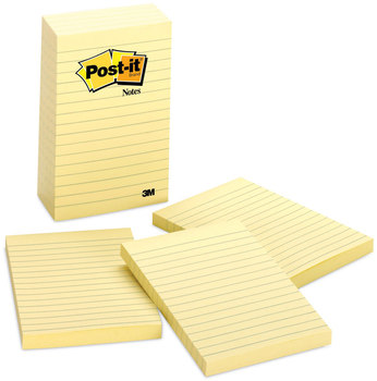 Post-it® Notes Original Ruled Note Pads. 4 X 6 in. Canary Yellow. 100 sheets/pad, 5 pads/pack.