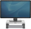 A Picture of product FEL-91712 Fellowes® Standard Monitor Riser For 21" Monitors, 13.38" x 13.63" 2" to 4", Platinum/Graphite, Supports 60 lbs