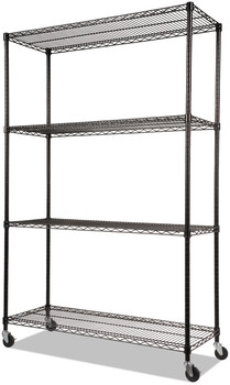 Alera® NSF Certified 4-Shelf Wire Shelving Kit with Casters 48w x 18d 72h, Black