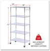 A Picture of product ALE-SW653618SR Alera® 5-Shelf Wire Shelving Kit with Casters & Shelf Liners and 36w x 18d 72h, Silver