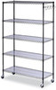 A Picture of product ALE-SW654818BA Alera® 5-Shelf Wire Shelving Kit with Casters & Shelf Liners and 48w x 18d 72h, Black Anthracite
