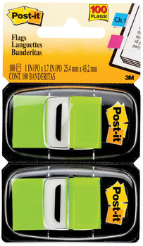 Post-it® Flags Assorted Color 1" Flag Refills Standard Page in Dispenser, Bright Green, 50 Flags/Dispenser, 2 Dispensers/Pack