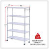 A Picture of product ALE-SW654818SR Alera® 5-Shelf Wire Shelving Kit with Casters & Shelf Liners and 48w x 18d 72h, Silver