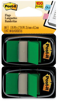 Post-it® Flags Assorted Color 1" Flag Refills Standard Page in Dispenser, Green, 50 Flags/Dispenser, 2 Dispensers/Pack