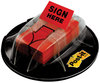 A Picture of product MMM-680HVSHR Post-it® Flags Arrow in a Desk Grip Dispenser High Volume Flag "Sign Here", Red, 200 Flags/Dispenser