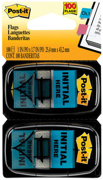 Post-it® Flags Arrow Message 1" Page "Initial Here", Blue, 50 Dispensers/2 Dispensers/Pack