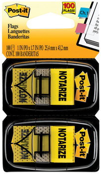 Post-it® Flags Arrow Message 1" Page "Notarize," Yellow, 50 Flags/Dispenser, 2 Dispensers/Pack