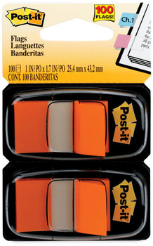 Post-it® Flags Assorted Color 1" Flag Refills Standard Page in Dispenser, Orange, 50 Flags/Dispenser, 2 Dispensers/Pack