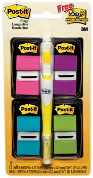 Post-it® Flags Flag Value Pack Page Assorted Colors, 200 and Highlighter with 50