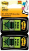 A Picture of product MMM-680SD2 Post-it® Flags Arrow Message 1" Page "Sign and Date", Green, 50 Flags/Dispenser, 2 Dispensers/Pack