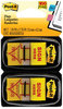 A Picture of product MMM-680SH2 Post-it® Flags Arrow Message 1" Page "Sign Here", Yellow, 50 Flags/Dispenser, 2 Dispensers/Pack