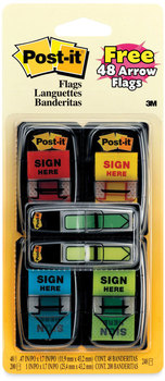 Post-it® Flags Arrow Message 1" Page 200 "Sign Here", 48 Four Colors, 248/Pack