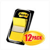 A Picture of product MMM-680YW12 Post-it® Flags Assorted Color 1" Flag Refills Marking Page in Dispensers, Yellow, 50 Flags/Dispenser, 12 Dispensers/Box