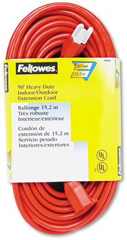 Fellowes® Indoor/Outdoor Heavy-Duty Extension Cord 3-Prong Plug 50 ft, 13 A, Orange