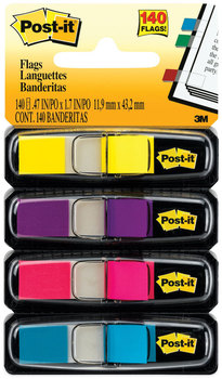 Post-it® Flags Small Page in Dispensers, 0.5 x 1.75, Four Colors, 35/Color, 4 Dispensers/Pack